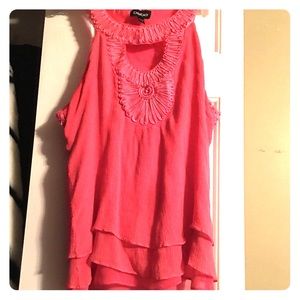 Bebe Pink Chiffon Embroidered Tank